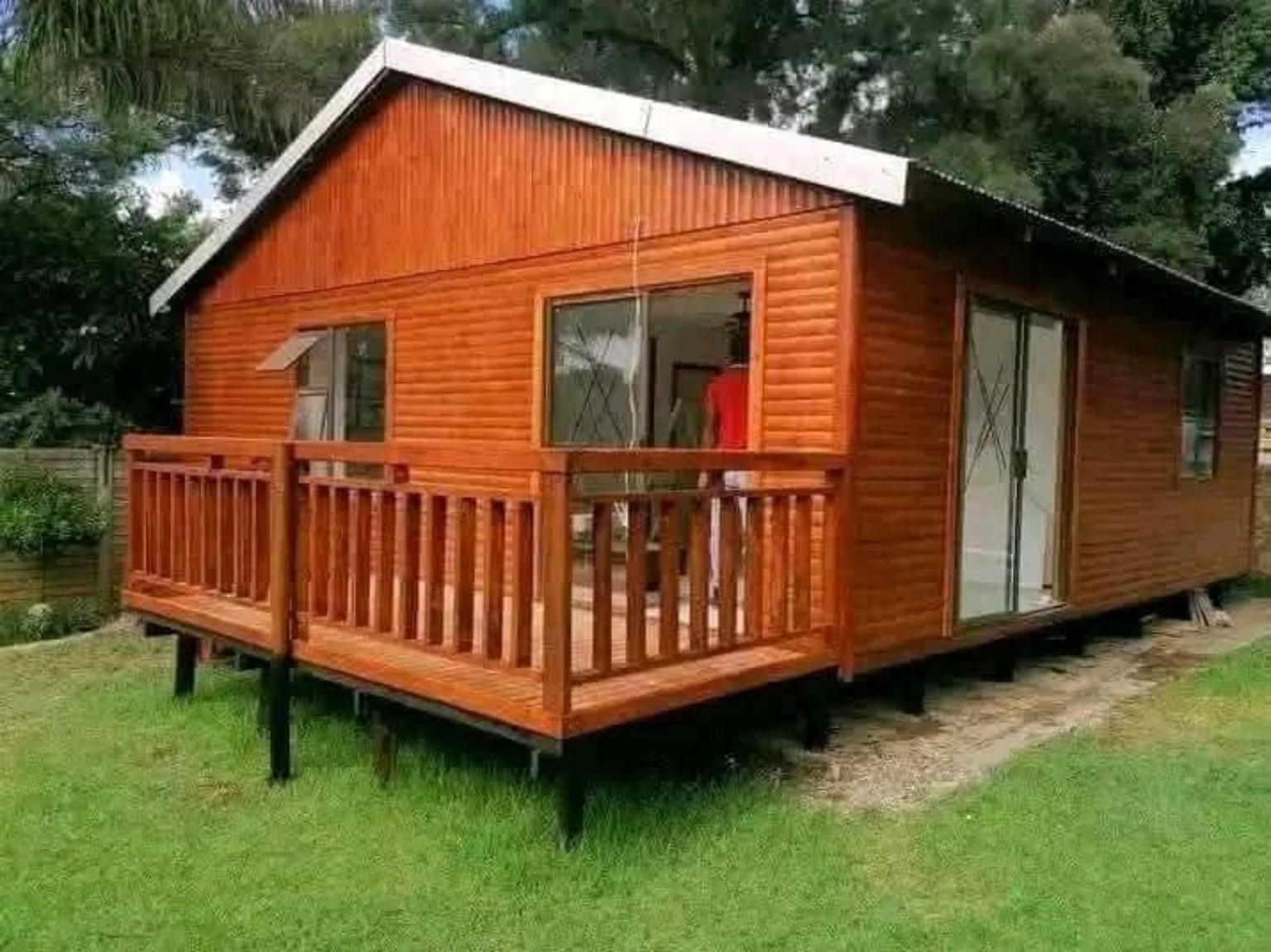 Wooden cabin with front porch